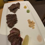 博多やさい巻串屋 鳴門 - ステーキ３種盛り(カルビ、ザブトン、トロタン)