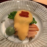 帰燕 - 赤貝、スミイカ、うるい、酢味噌和え 酢味噌がたっぷり。うるいと酢味噌って合いますね。