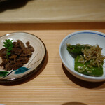 肉屋 田中 - しぐれ煮、伏見唐辛子