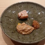 鮨 さかい - 余市のあん肝、あん肝ペースト、刻んだ奈良漬
