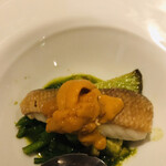 miyashita - 甘鯛のポワレ北海道産ウニのせ、春野菜のグリル菜の花ソース掛け