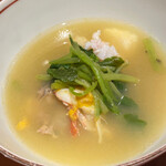 銀座 しのはら - 伊勢海老と蛤、花山葵の鍋 チリ酢で