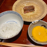 銀座 しのはら - 飛騨牛イチボ肉、ご飯、卵