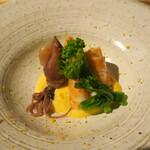 日本料理 みや  - ホタルイカ、車海老、菜の花、ウルイ