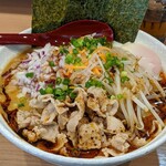 Mengoya Techi - 味噌ラーメン　並（腹いっぱい）＋もりだくさん肉好き＋しめのごはん　みどり（しそ、ねぎ、のり）