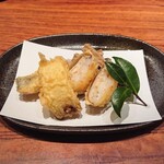 Soba Hirakawa - 10月蕎麦懐石：太刀魚、海老詰椎茸天ぷら・牛蒡竜田揚げ