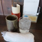 Tokachi Butadon Ippin - 頼んでませんが水&お茶のダブル&布おしぼりです