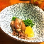 蛇の目寿司 - 【2012年4月20日】本日のお通し「ホタルイカと菜の花の酢味噌和え」(^^)