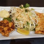 大衆うま味処 くれよん食堂 - 日替わりランチの揚げ餃子と唐揚げ(2020.04.07)