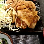 居酒屋なかよし - 色味が同じだけれど、生姜焼きと唐揚げ