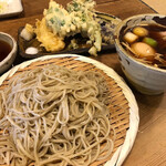 Teuchi Soba Barikiya - 鴨汁そば（1,000円）、トッピング煮玉子（100円）、野菜天（380円）