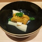 肉屋 田中 - 雲丹と大原野の筍と伊勢海老のお吸い物