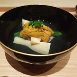 肉屋 田中 - 雲丹と大原野の筍と伊勢海老のお吸い物