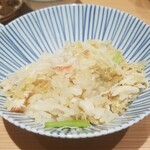 肉屋 田中 - 毛蟹土鍋ご飯　ご飯は銀の三日月