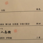漁菜献舗 鳥新 - 日本酒メニューのほんの一部