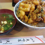 天健 - かきあげ丼 と　味噌汁