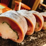 Homemade shime mackerel stick sushi