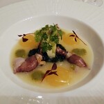 ガスビル食堂 - ホタルイカのマリネ・トマトクラリフェ・新玉ねぎのクーリー