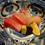 銀座 しのはら - トロ、真鯛、ボタンエビ