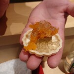 銀座 しのはら - あんぽ柿とウイスキーのゼリーのフォアグラ最中