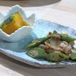 Sawa - 南瓜の煮物とオクラと豚の生姜焼き