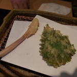 みかわ 是山居 - バフンウニ大葉巻きと谷中生姜