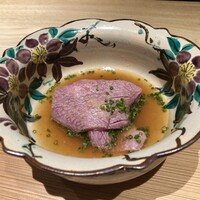 肉屋 田中 - 48ヶ月のサーロインのしゃぶしゃぶと仏・ロワール産のホワイトアスパラガス グレープフルーツのポン酢で