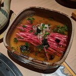 日本焼肉はせ川 - 和牛のそば仕立て　出汁を入れた状態　1500円