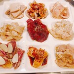 Assortment of 9 types of beef, pork, and chicken