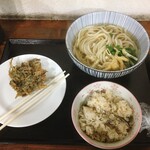 讃岐うどん河野 - 温かけうどん大盛、いりこ飯、いりこ天