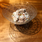 焼き鳥 とりら - 白肝、ハツ、ズリ刺しの淡雪塩