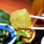 花仙庵 仙仁温泉 岩の湯 - ふきのゼリー寄せ。繊維質の食感が際立つ、面白い趣向