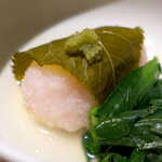 花仙庵 仙仁温泉 岩の湯 - 桜餅（道明寺）の下に、甘鯛さんが隠れてます。安曇野わさびの香りも鮮烈