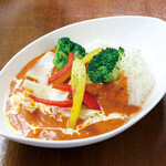 Butter chicken curry with colorful vegetables