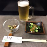 味乃さつき - お通しと生ビール