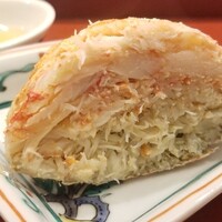 東茶屋 なかむら - ⑦毛蟹(石川県七尾産、雄)、生姜酢
                    産卵期は晩秋～晩冬、旬は2回あり、身が甘く卵の濃厚さが楽しめる親蟹の旬めある晩秋～晩冬、そしてもう１つの旬は身が柔らかく甘みのある若い毛蟹が楽しめる春～秋