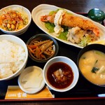 お食事処吉根 - 特上海老フライ＆鶏ポン酢定食