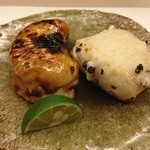 北新地 ふじ田 - 大きな大きな白子焼き。醤油ダレと塩で頂きました。