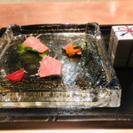 窯焼き割烹 黒泉 - 先付（カイノミ・イチボ・カメノコ）