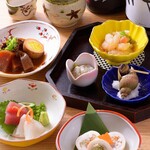 [NO.4] Appetizer Sashimi Black Hanpen Grilled Miso Doteni. "Soba set"