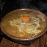 伽哩麺工房 麺の香 - 夜限定メニューの肉カレー煮込みうどん。タマネギの甘さがプラスされたカレースープがうまい！