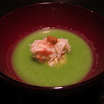 本濱 - 毛蟹のしんじょ  アスパラのすり流し1