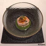 カーサ・デル・チーボ - 鮟鱇の肝と生海胆 青菜のﾌｫﾝﾃ