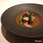 カーサ・デル・チーボ - ﾅﾒﾀ鰈と北寄貝のｳﾞｱﾎﾟｰﾚ in Brodo 