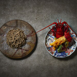 Ise lobster tempura and 2 soba noodles served with mori/kake