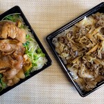 出汁さんろくぼう - 豚のタレ焼き丼と牛肉とごぼうのしぐれ煮丼