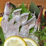 Tairyou Sakaba Uotaru Honten - ギザミの姿造り。淡白な白身魚ですのであっさり食すことが出来ます。