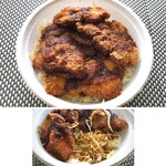 じゃこくじら - ◆デミチキンカツ丼（500円：税込）・・チキンカツもタップリでボリュームある品。 ご飯との間にはキャベツが挟んであります。 チキンは柔らかく、デミソースの味わいもいいとか。