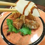 Takasago Saryou - ソフトシェルクラブのフリッター カリカリのドームの中にサクサクに揚げられたソフトシェルクラブ 脱皮したての柔らかい殻の蟹は初めての食感でした ソースはバルサミコソースです