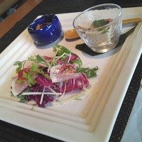 四季茶房八夢 - 生ハムのサラダ仕立て スルメ烏賊の和風マリネ 胡麻豆腐 八夢昼膳2012 05